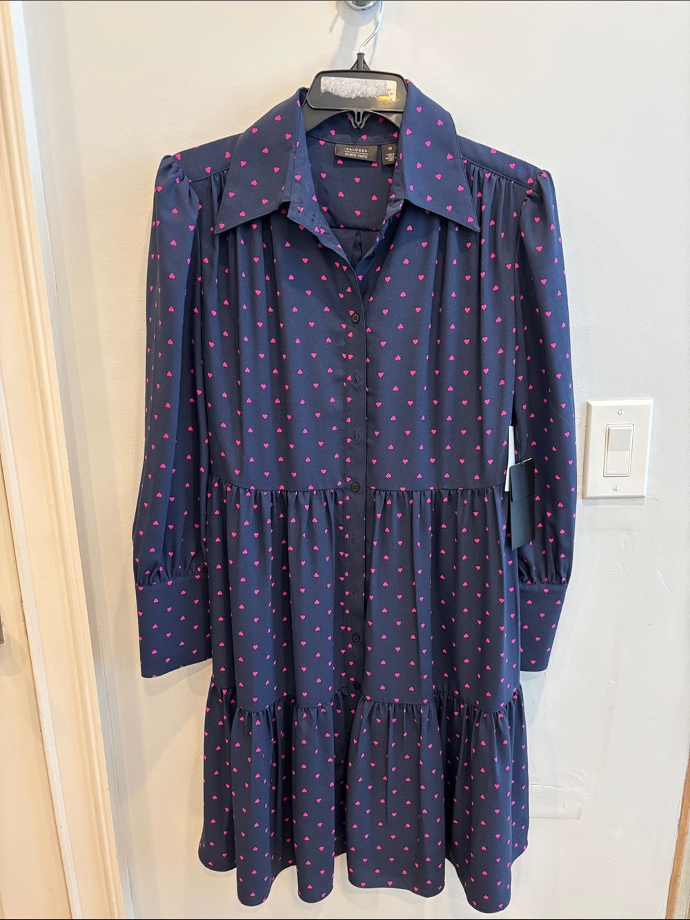 Halogen Navy Dress with Pink Heart Print